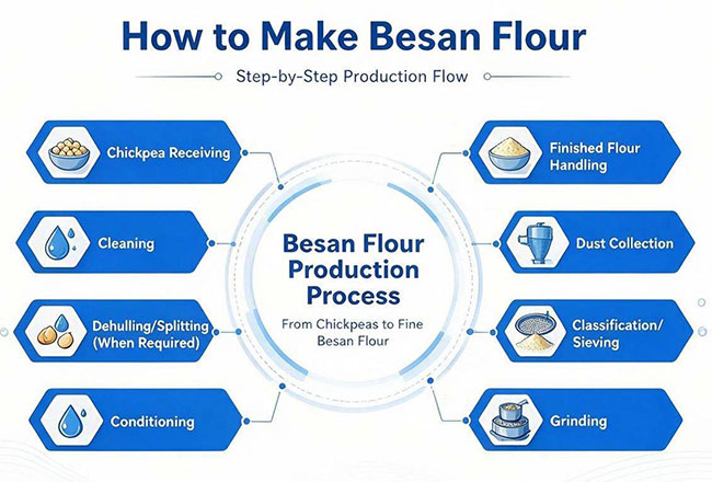 Comment faire la farine de Besan - des pois chiches à la farine industrielle cohérente